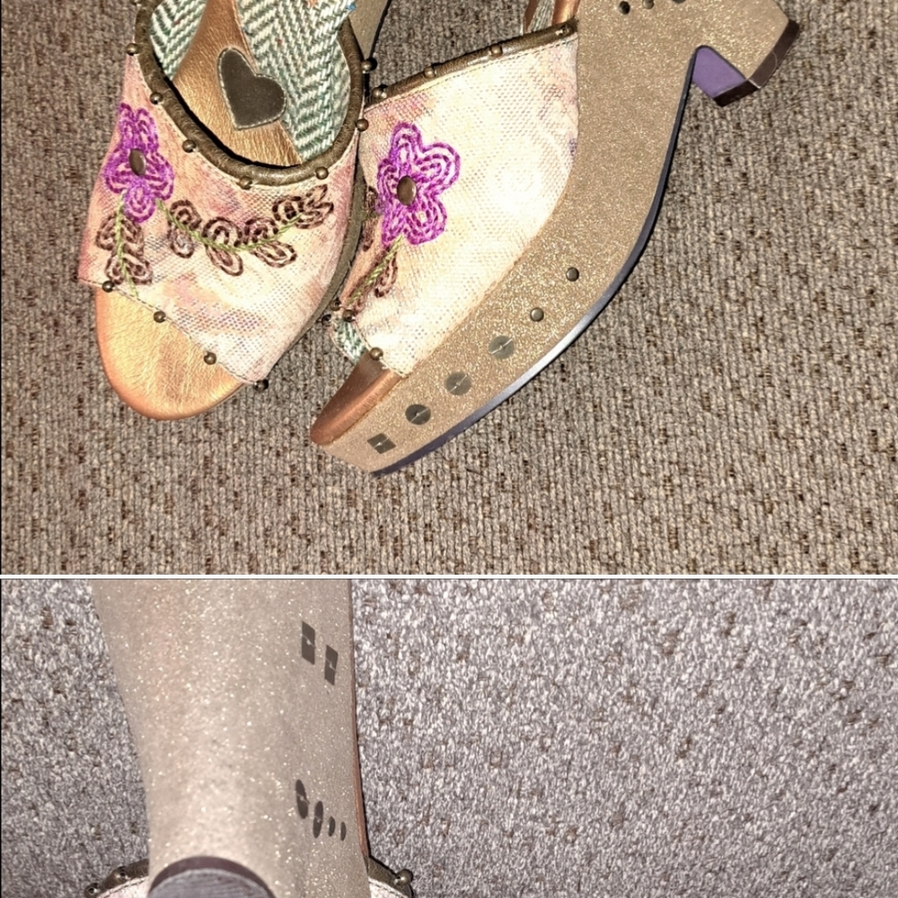 Kensie Embroidered Mules with Purple and Tan Accents